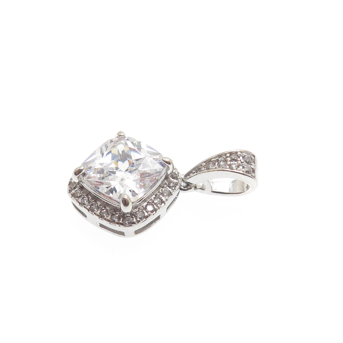 925 Sterling Silver Cushion & Round-Cut C Z Minimalist Charm Pendant