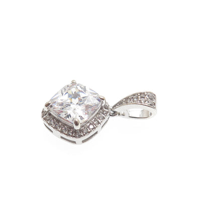 925 Sterling Silver Cushion & Round-Cut C Z Minimalist Charm Pendant