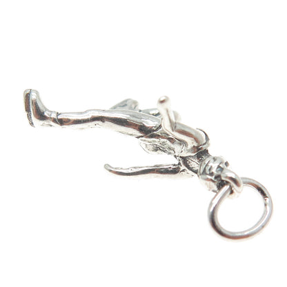 SHUBE 925 Sterling Silver Vintage Figure Skater Fan 3D Pendant