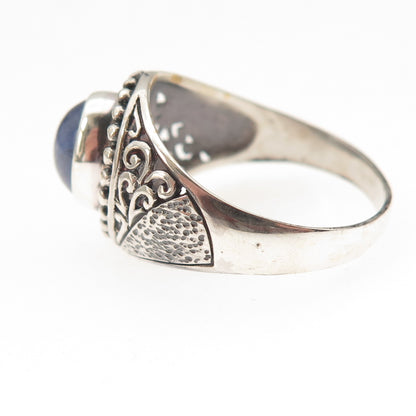 925 Sterling Silver Real Tanzanite Floral Oxidized Ring Size 9.25