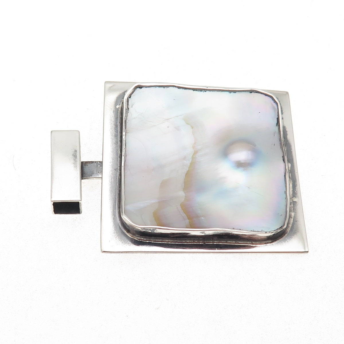 H & BJ Mackie Sterling Silver Vintage Real MOP Modernist Pin Brooch / Pendant