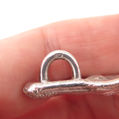 925 Sterling Silver Vintage Real Turquoise Modernist Oxidized Slide Pendant