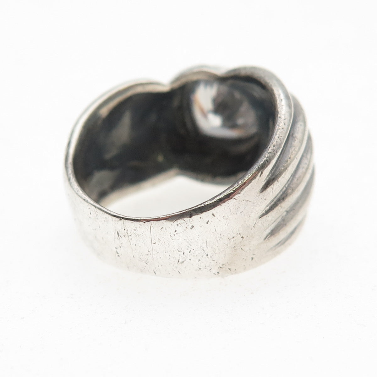 925 Sterling Silver Vintage Heart-Cut C Z Modernist Oxidized Ring Size 7.25