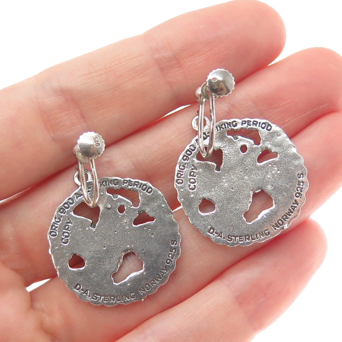 DAVID ANDERSEN 925S Sterling Vintage Norway Viking Period Screw Back Earrings