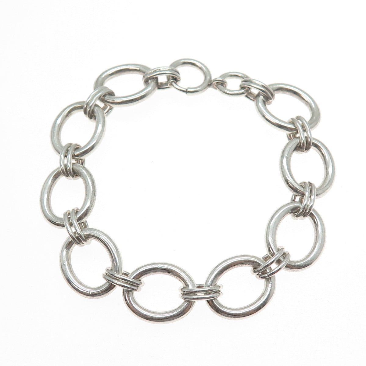 925 Sterling Silver Vintage Modernist Oval Link Bracelet 7.25"