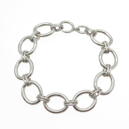 925 Sterling Silver Vintage Modernist Oval Link Bracelet 7.25"