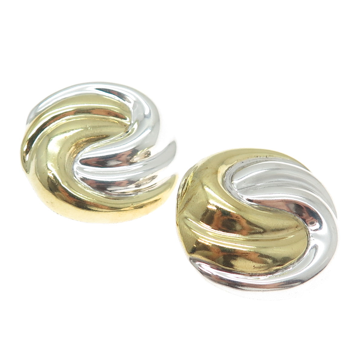 925 Sterling Silver 2-Tone Vintage Mexico Yin Yang Modernist Clip On Earrings