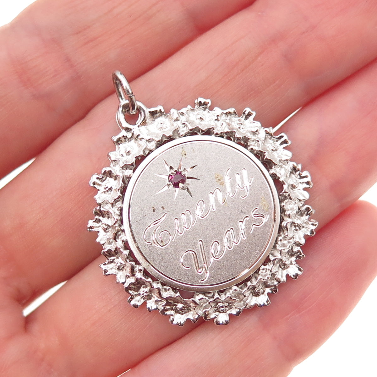 Anson 925 Sterling Silver Vintage Real Ruby Twenty Years Charm Pendant
