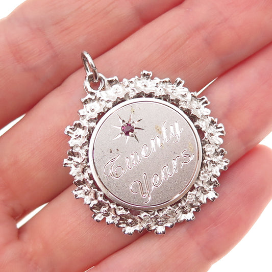 Anson 925 Sterling Silver Vintage Real Ruby Twenty Years Charm Pendant