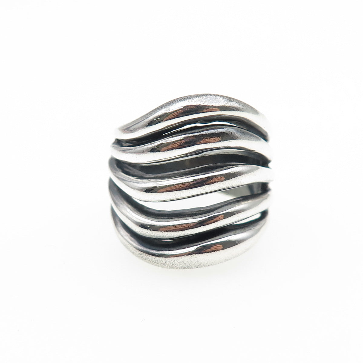 925 Sterling Silver Vintage Modernist Multi-Row Oxidized Ring Size 8.25