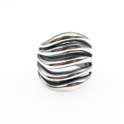 925 Sterling Silver Vintage Modernist Multi-Row Oxidized Ring Size 8.25