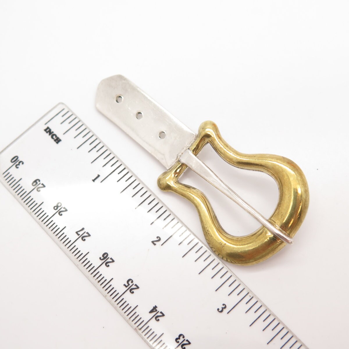 925 Sterling Silver 2-Tone Vintage Mexico Laton Belt Buckle Pin Brooch
