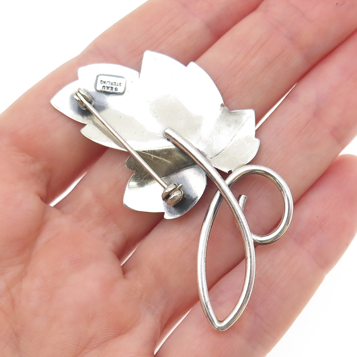 BEAU 925 Sterling Silver Vintage Floral Leaf Oxidized Pin Brooch