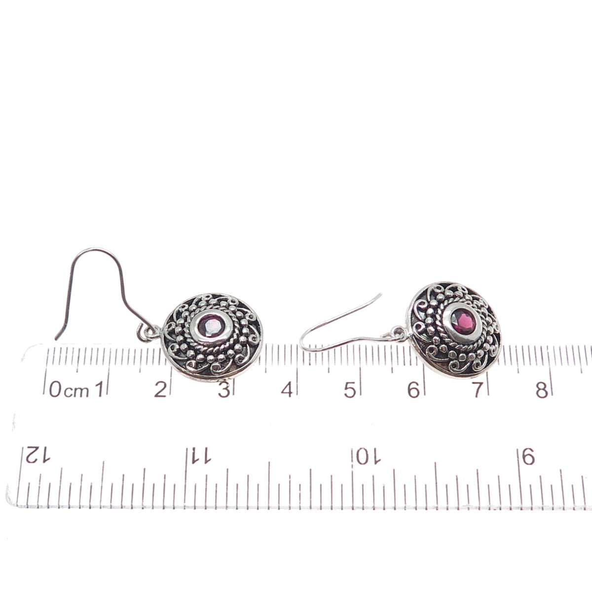925 Sterling Silver Vintage Real Round-Cut Tourmaline Oxidized Dangle Earrings