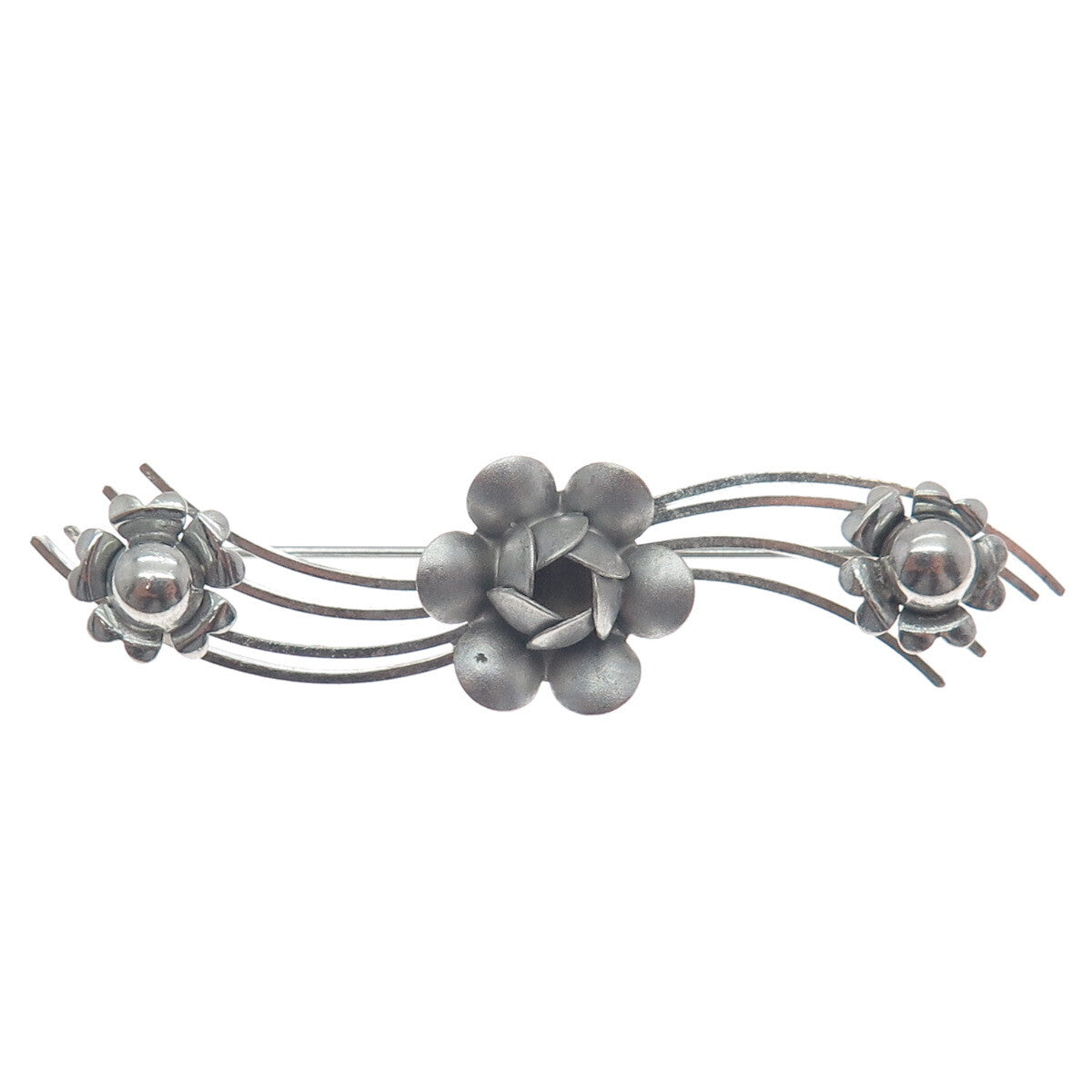 LANG 925 Sterling Silver Vintage Flowers Pin Brooch