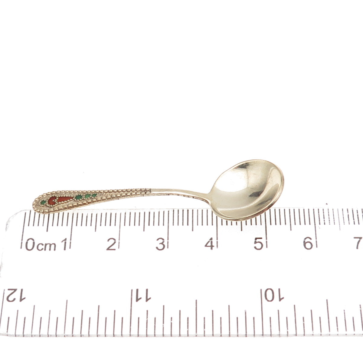 875 Silver Gold Plated Vintage European Enamel Salt & Spices Spoon