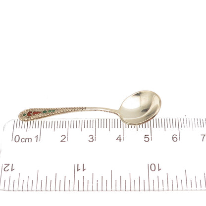 875 Silver Gold Plated Vintage European Enamel Salt & Spices Spoon