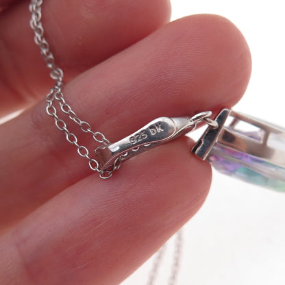 925 Sterling Silver Real Mystic Quartz & C Z Cable Chain Necklace 18"