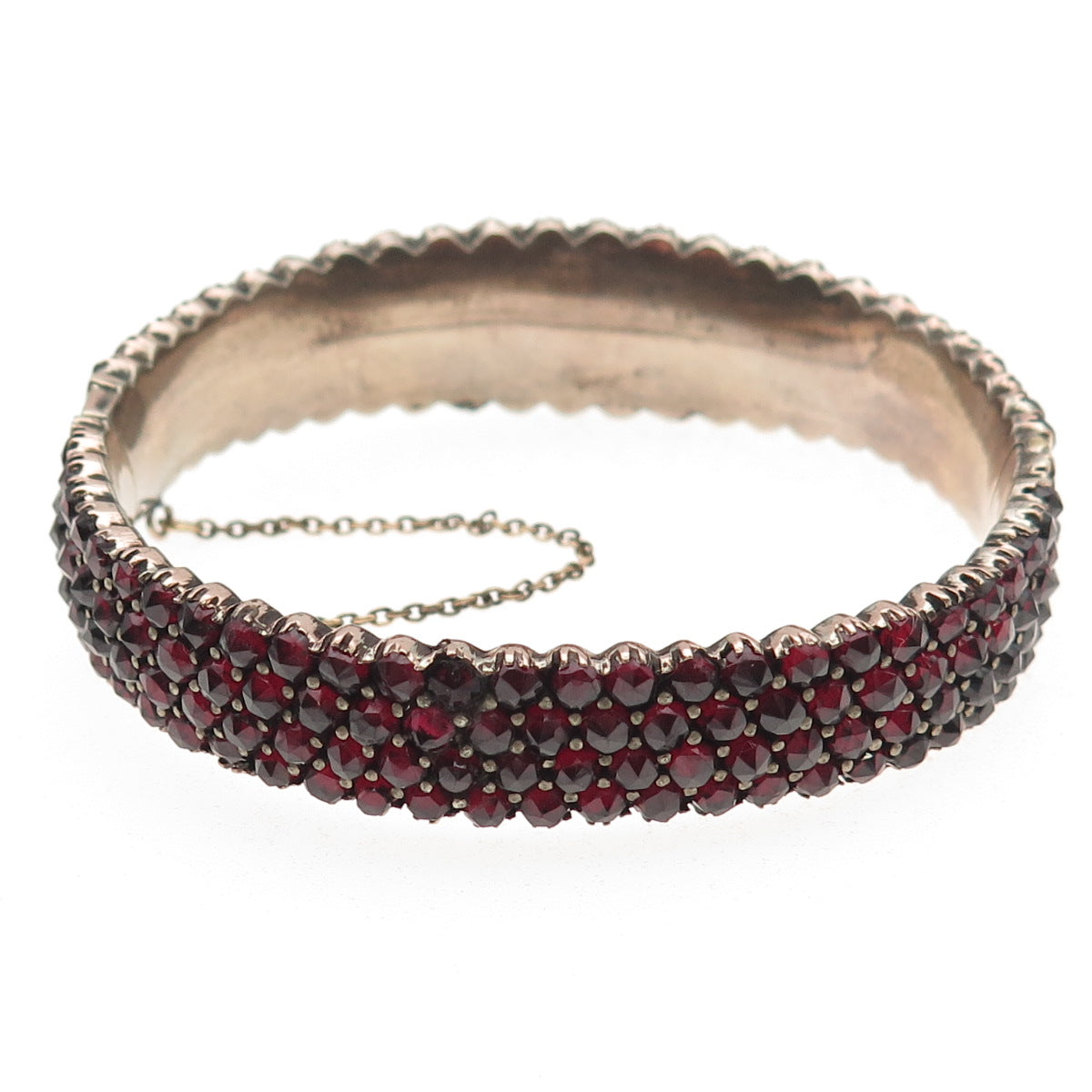 925 Sterling GF Antique Art Deco Bohemian Garnet Bracelet 7" (missing 1 stone)