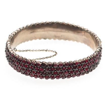 925 Sterling GF Antique Art Deco Bohemian Garnet Bracelet 7" (missing 1 stone)