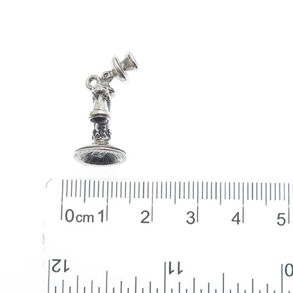 BEAU 925 Sterling Silver Vintage Retro Candlestick Phone 3D Charm Pendant