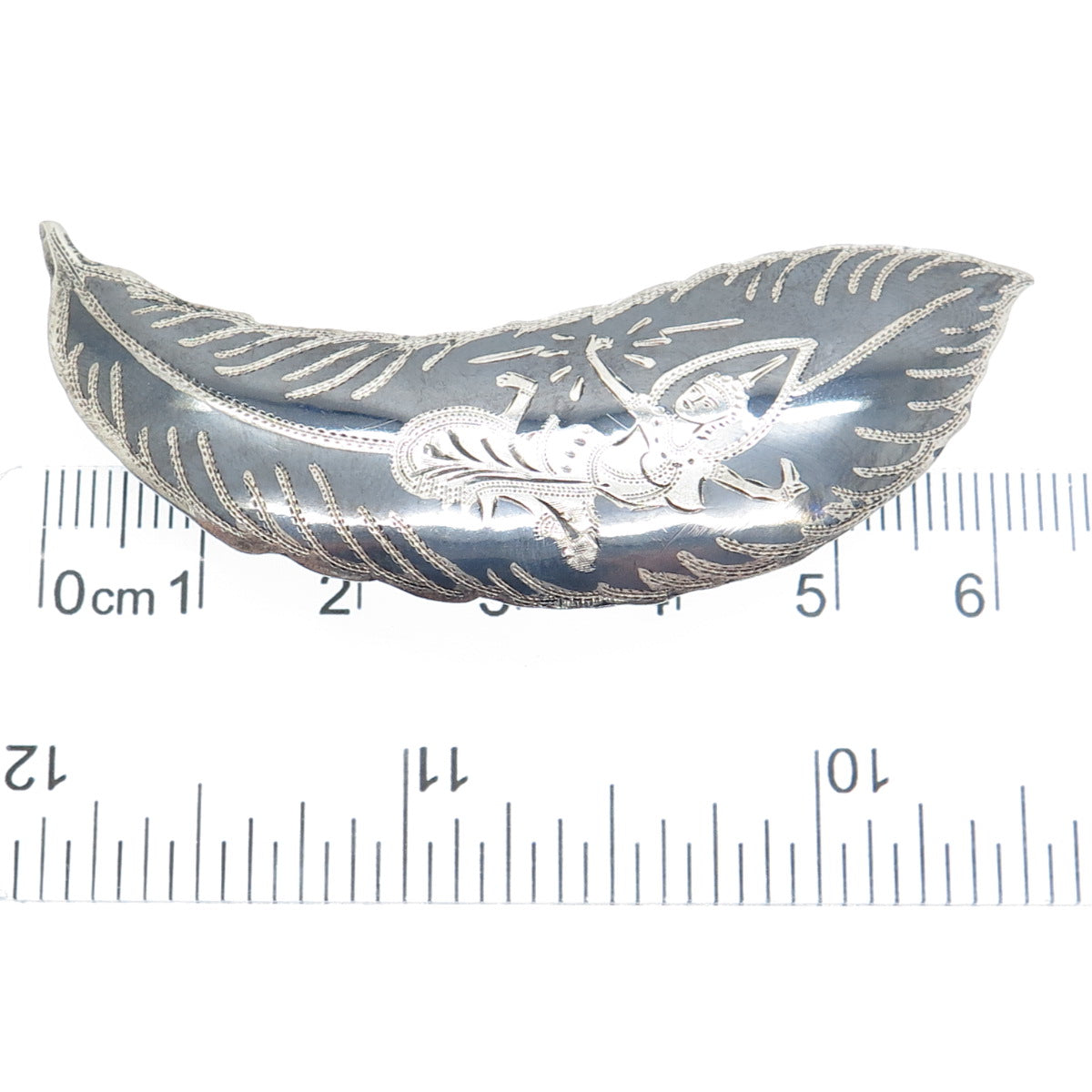 925 Sterling Silver Antique Siam Niello Hindu Goddess Feather Pin Brooch