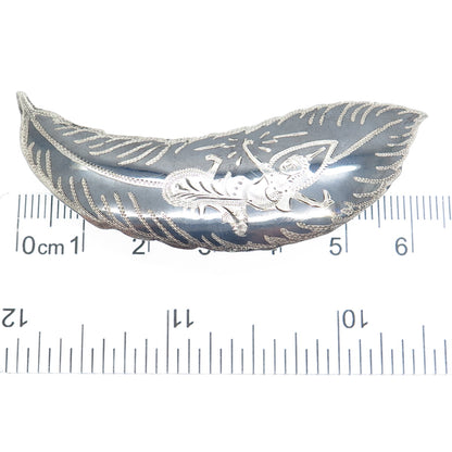 925 Sterling Silver Antique Siam Niello Hindu Goddess Feather Pin Brooch
