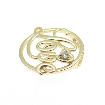 925 Sterling Silver Gold Plated Round-Cut C Z "Love" Minimalist Pendant