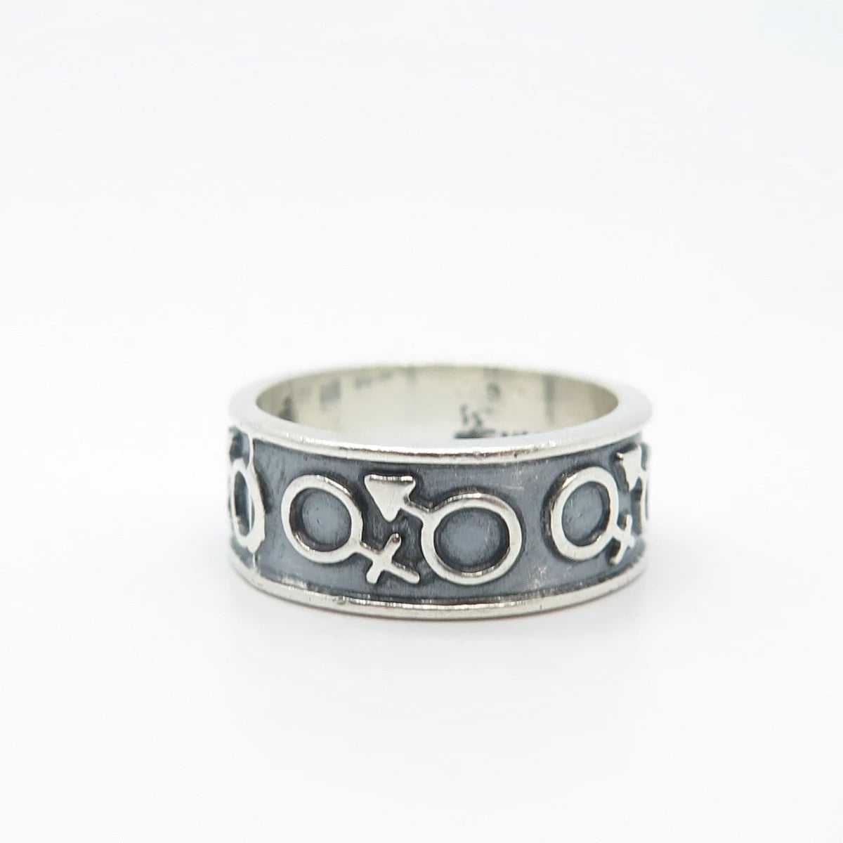 925 Sterling Silver Vintage Mexico Gender Symbols Band Ring Size 6