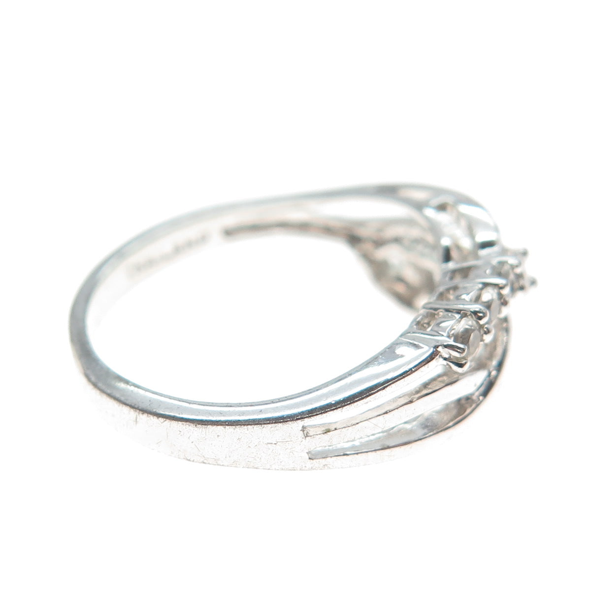 925 Sterling Silver Real Graduated Round-Cut White Topaz Crisscross Ring Size 7