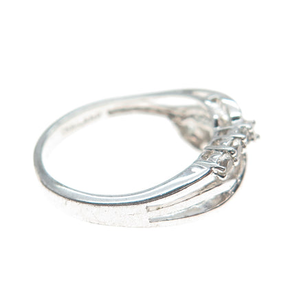 925 Sterling Silver Real Graduated Round-Cut White Topaz Crisscross Ring Size 7