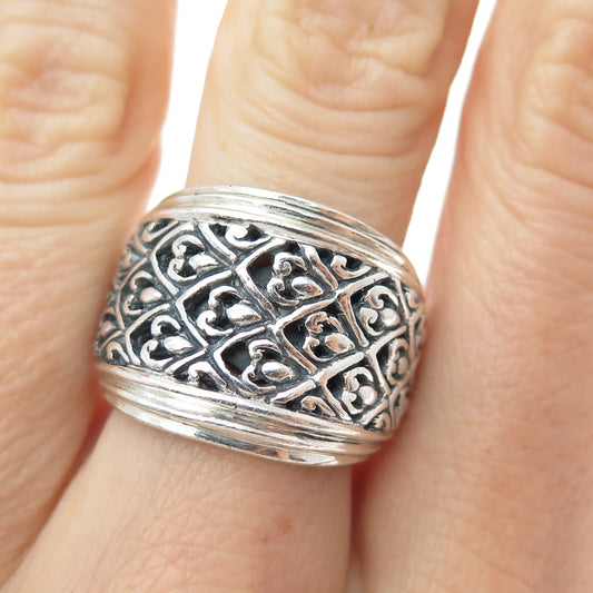 925 Sterling Silver Vintage Ornate Heart Oxidized Ring Size 7.25