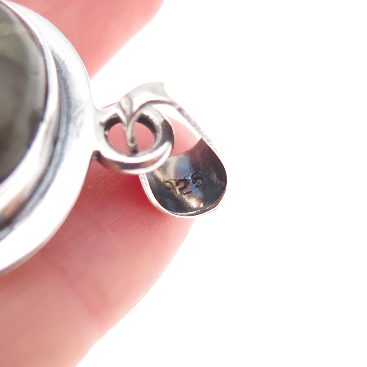925 Sterling Silver Vintage Real Labradorite & Agate Modernist Oxidized Pendant