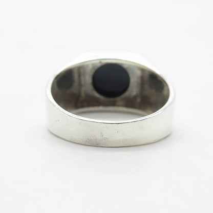 925 Sterling Silver Vintage Real Black Onyx Gemstone Ring Size 11.25