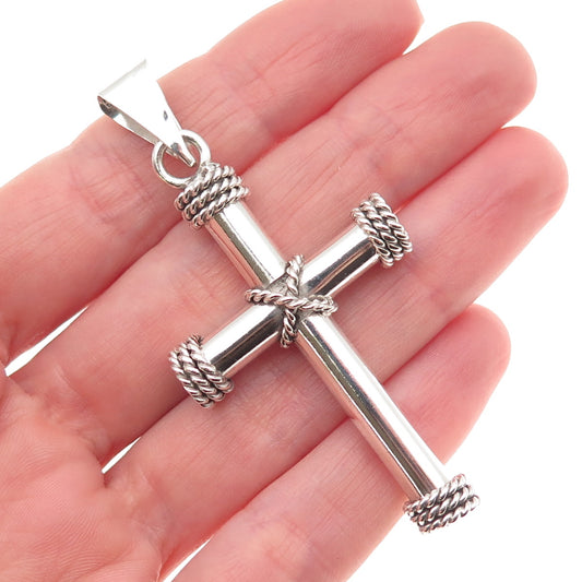 925 Sterling Silver Vintage Mexico Roped Cross Pendant