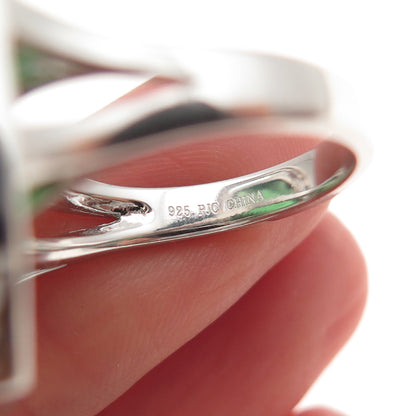 925 Sterling Silver Green & White C Z Ring Size 7.25