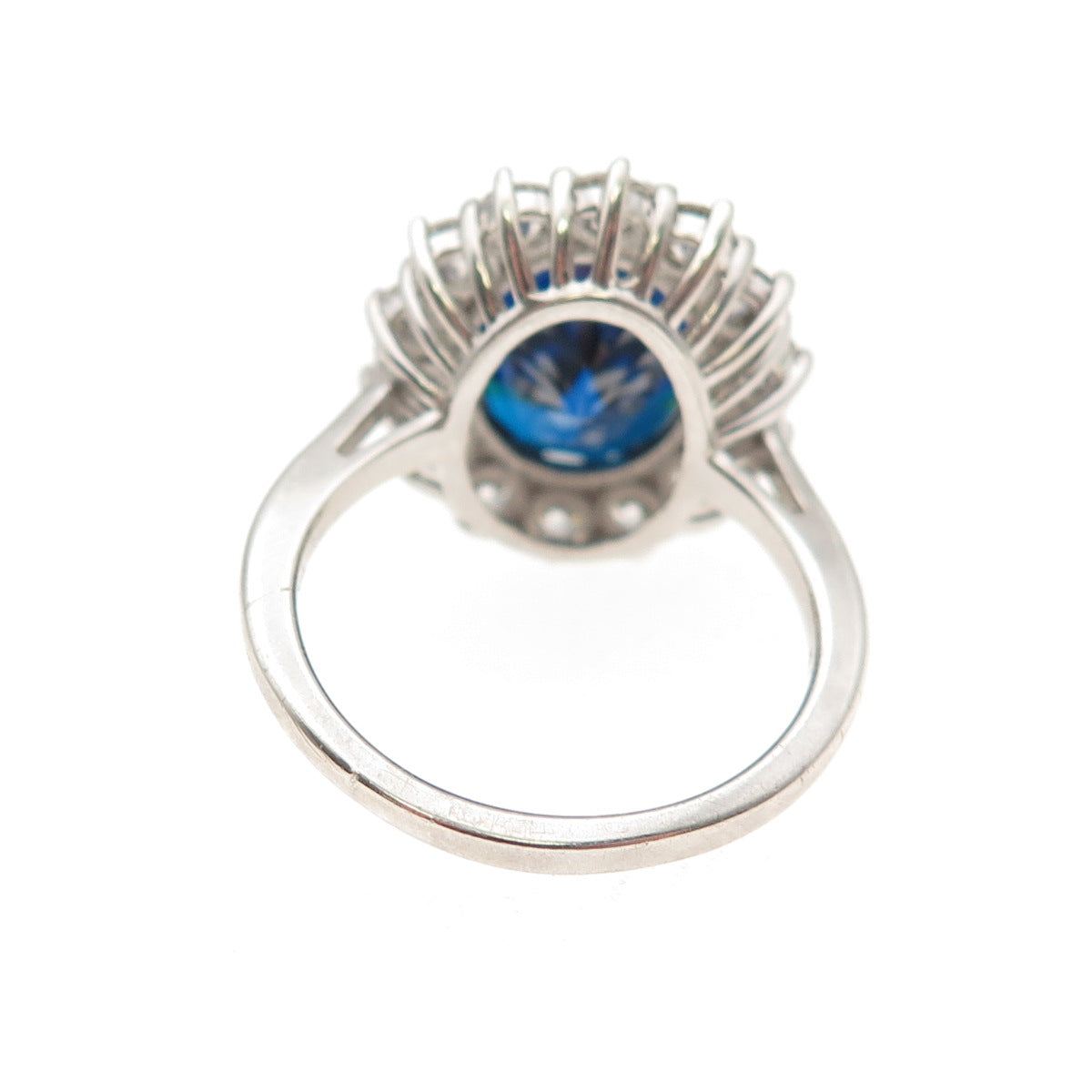 925 Sterling Silver Oval-Cut Blue & Round-Cut White C Z Ring Size 8.25