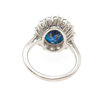 925 Sterling Silver Oval-Cut Blue & Round-Cut White C Z Ring Size 8.25