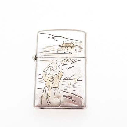 925 Sterling Silver 2-Tone Antique Japan Osan Air Base Zippo Lighter Case
