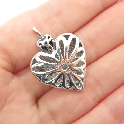 925 Sterling Silver Real Round-Cut Diamond Double Heart Charm Pendant