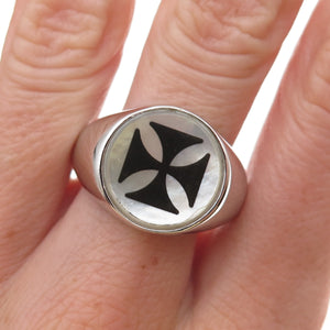 Dasan 925 Sterling Silver Real MOP Cross Signet Ring Size 10.25