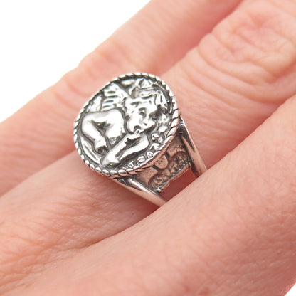 Shube 925 Sterling Silver Vintage Cherub Oxidized Ring Size 6