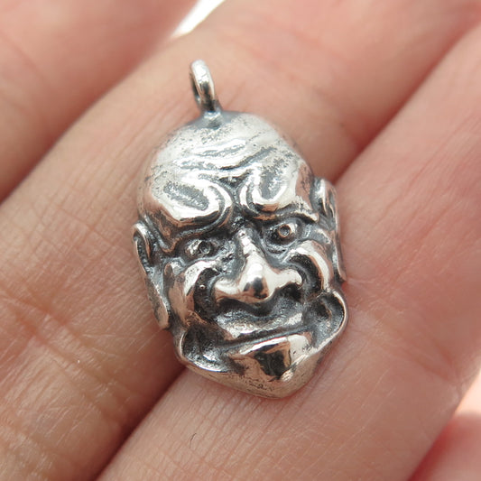 STEVE STAMAS 925 Sterling Silver Vintage Ogre Mask Oxidized Pendant