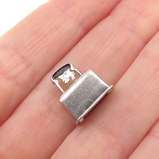 925 Sterling Silver Antique Art Deco Enamel Toaster Articulated 3D Mini Pendant
