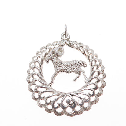 925 Sterling Silver Vintage Aries Zodiac Sign Heart Ornate Charm Pendant