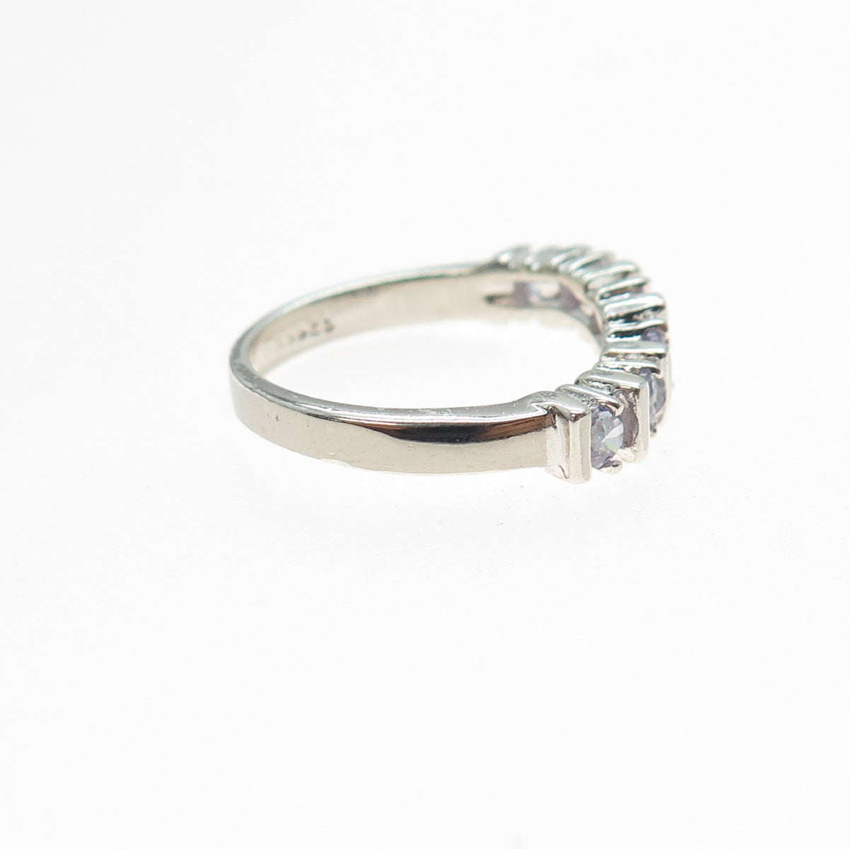 925 Sterling Silver Round-Cut C Z Wavy Half Eternity Band Ring Size 6
