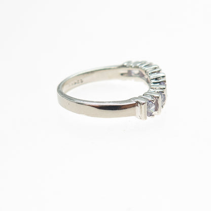 925 Sterling Silver Round-Cut C Z Wavy Half Eternity Band Ring Size 6