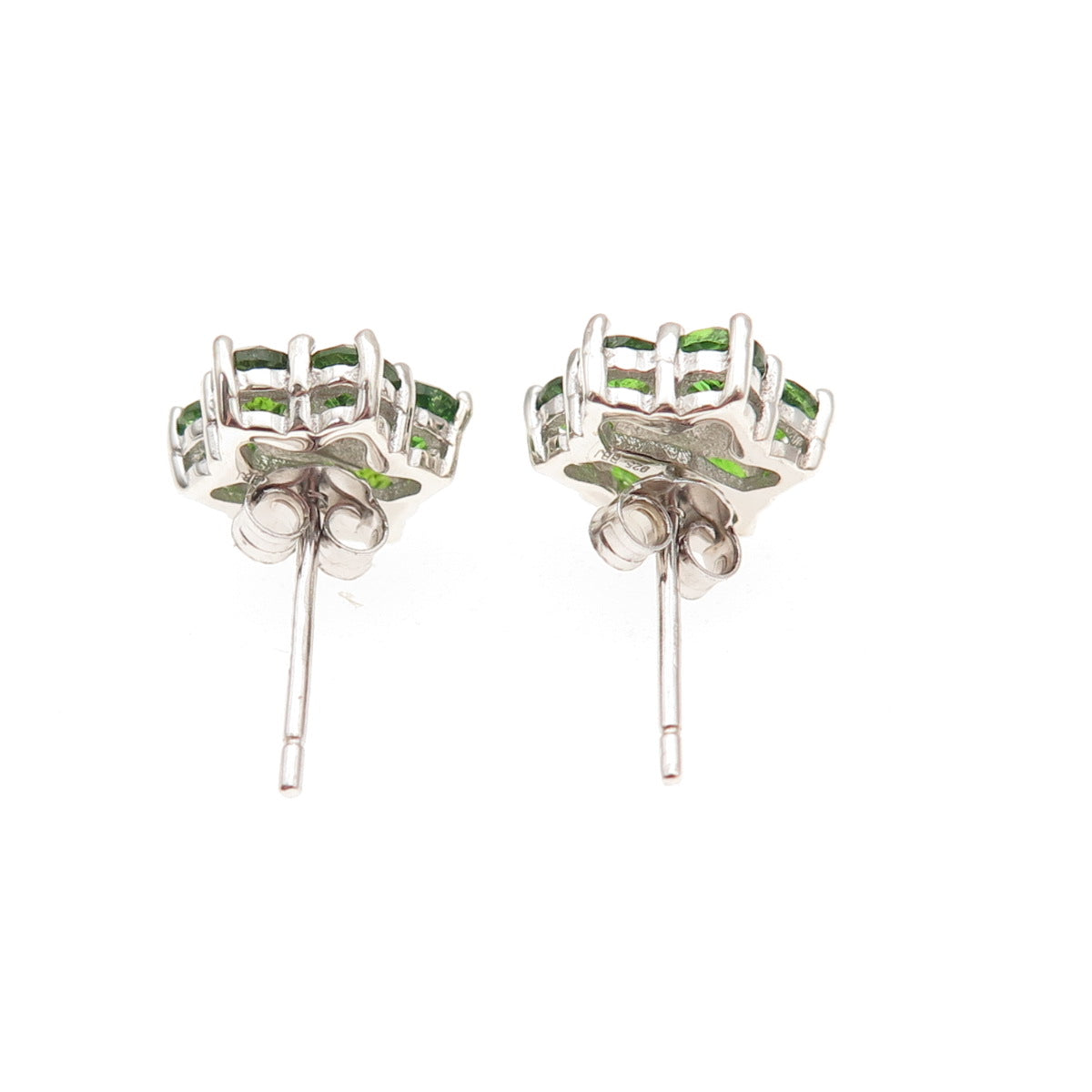 925 Sterling Silver Real Round-Cut Diamond & Peridot Floral Stud Earrings