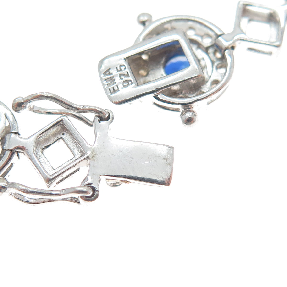 EMA 925 Sterling Silver Lab-Created Sapphire & Real White Topaz Bracelet 7.25"