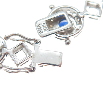 EMA 925 Sterling Silver Lab-Created Sapphire & Real White Topaz Bracelet 7.25"